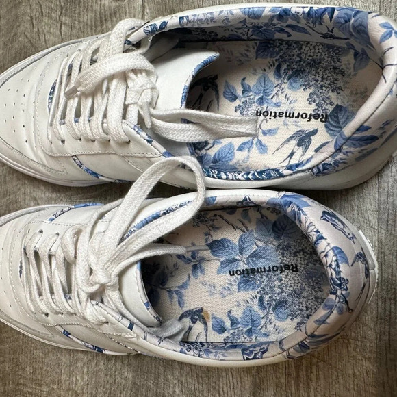 Reformation Harlow Leather Sneakers Floral Swallow Bird Print Size 11 - Picture 2 of 7